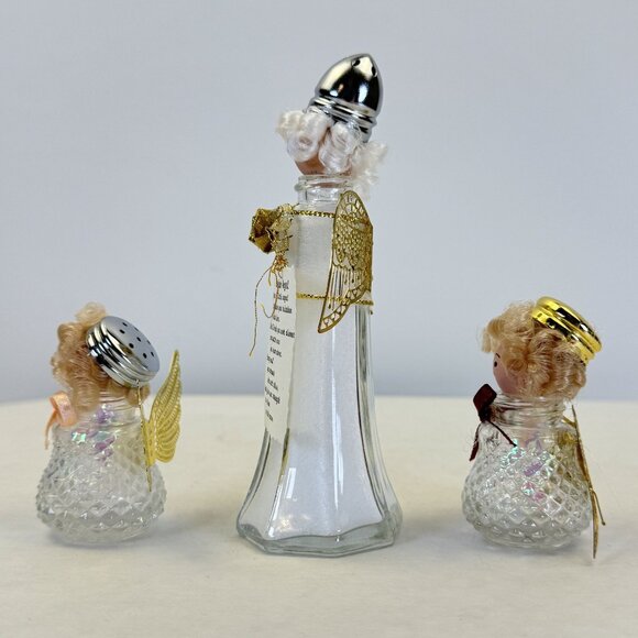 Set Of 3 Vintage Kitchen Angel Salt and Pepper Shakers Glass Handmade 2.5"-5" - Picture 8 of 13